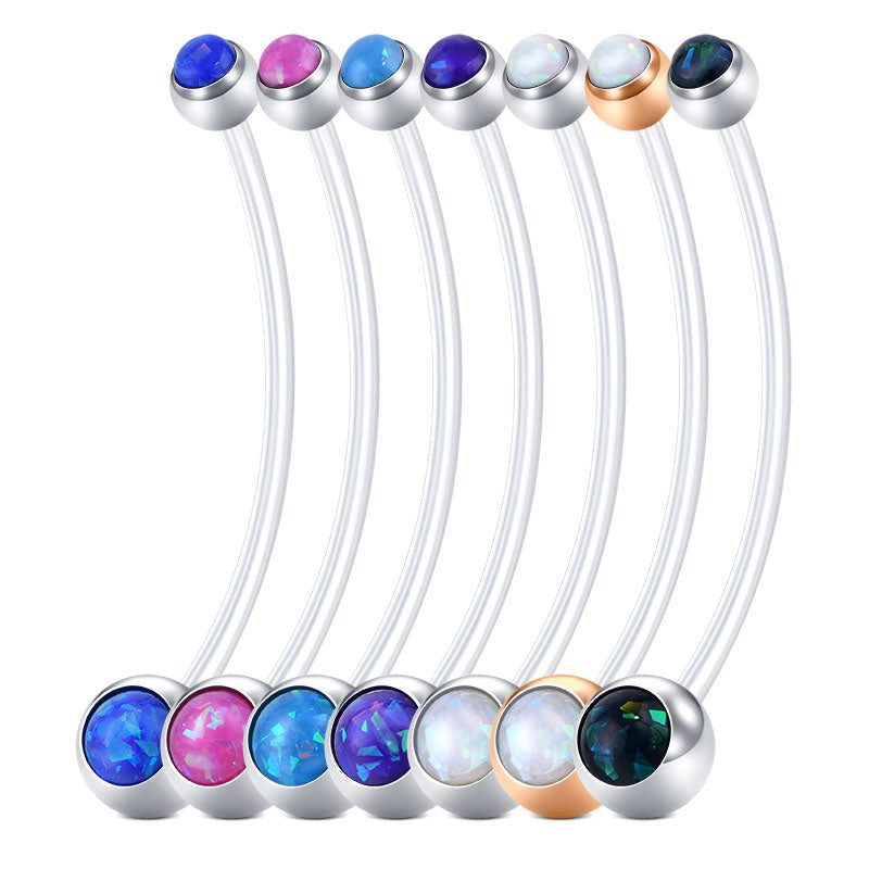 14G Double Synthetic Opal Inlaid Pregnancy Belly Rings 25MM 38MM Muti-Color Available