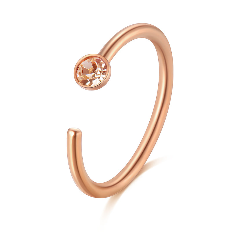 20G 8mm rose gold nose rings hoop with 2mm CZ