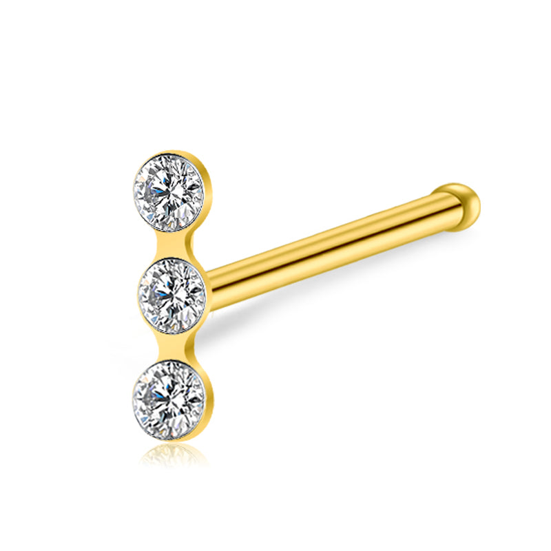 Gold Triple CZ Nose Stud