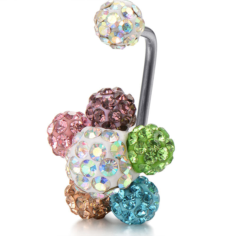 Rainbow disco ball flower belly ring