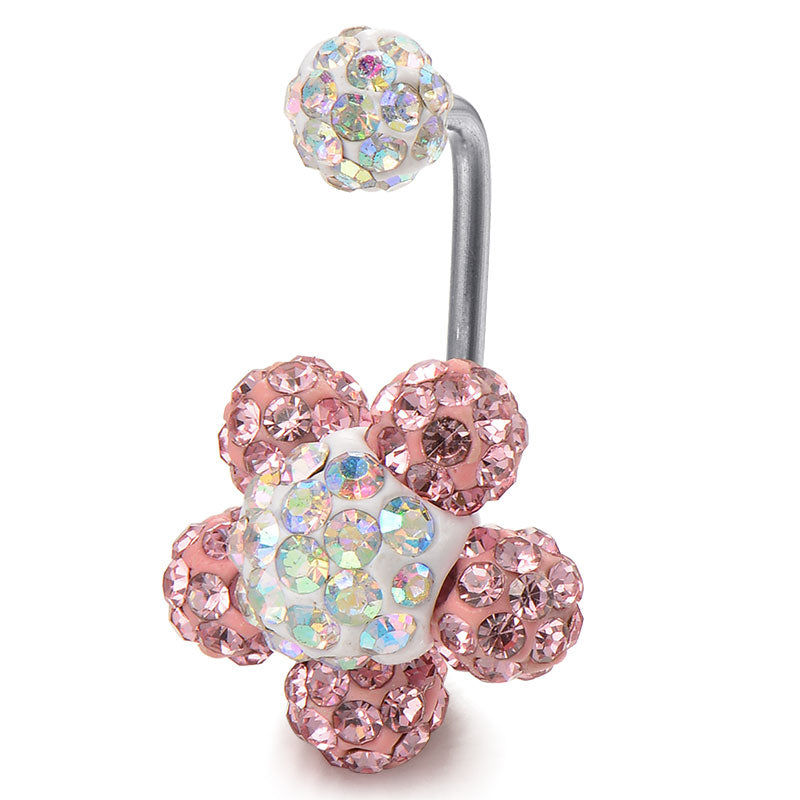 Pink disco ball flower belly ring