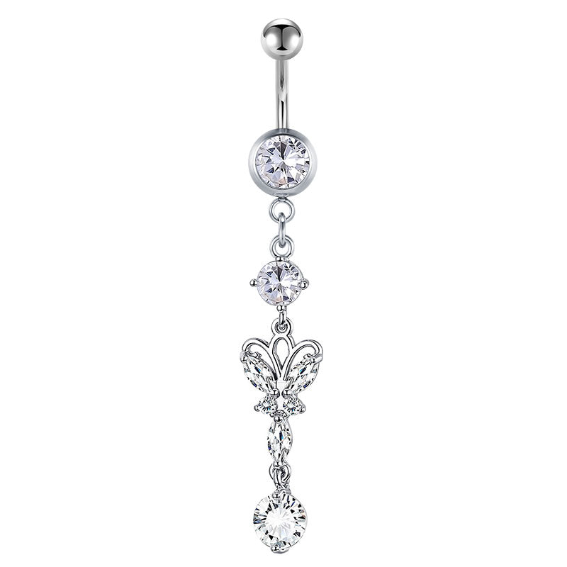 Silver CZ Butterfly Pendant Belly ring