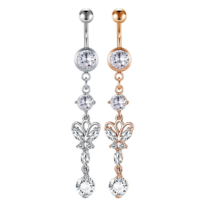 Butterfly CZ Pandent Belly Button Ring 14G Surgical Steel Belly Navel Ring Piercing Jewelry