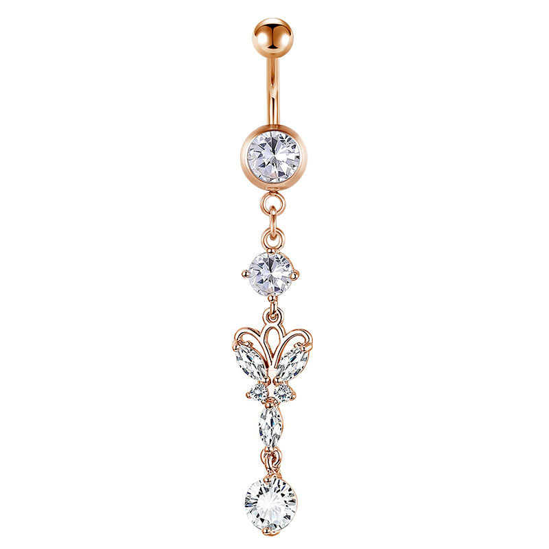 Rose Gold CZ Butterfly Pendant Belly ring