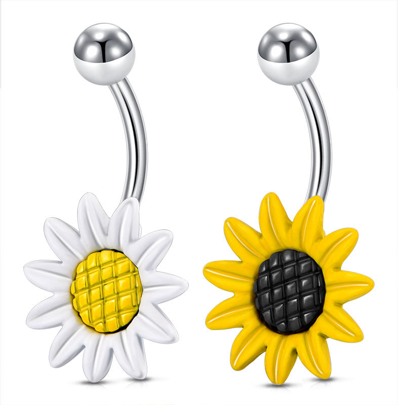 Big Sunflower Belly Button Ring 14G Surgical Steel Bar Belly Navel Ring Piercing Jewelry