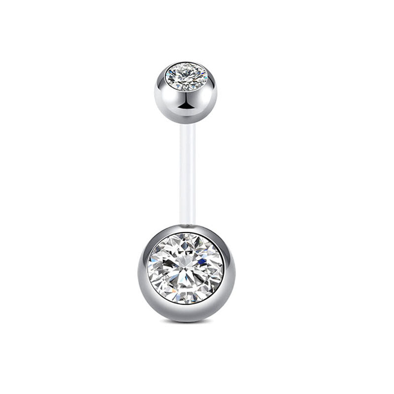 White 14G CZ Flexible Bar Belly Rings