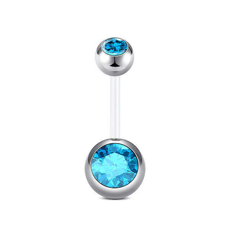 Light Blue 14G CZ Flexible Bar Belly Rings