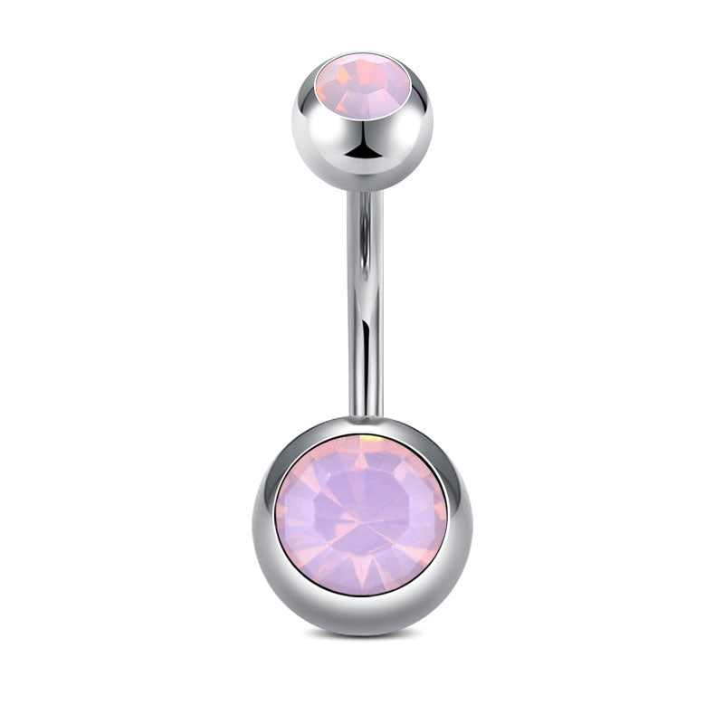 Pink opal inlaid belly ring