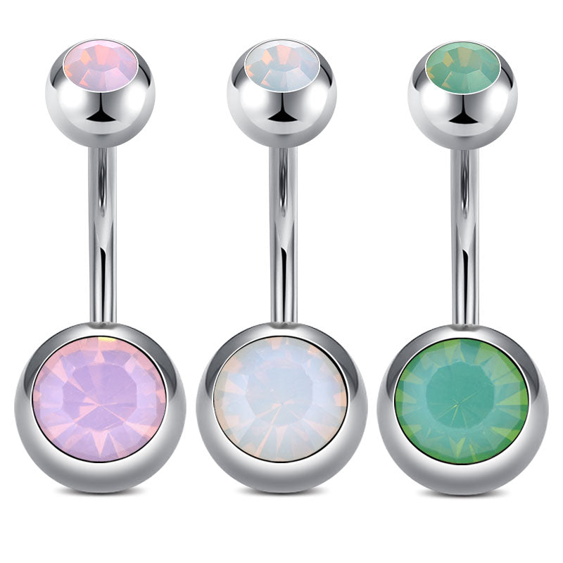 14G Surgical Steel Belly Button Ring Opal Inlaid Ball Navel Belly Ring Piercing Jewelry