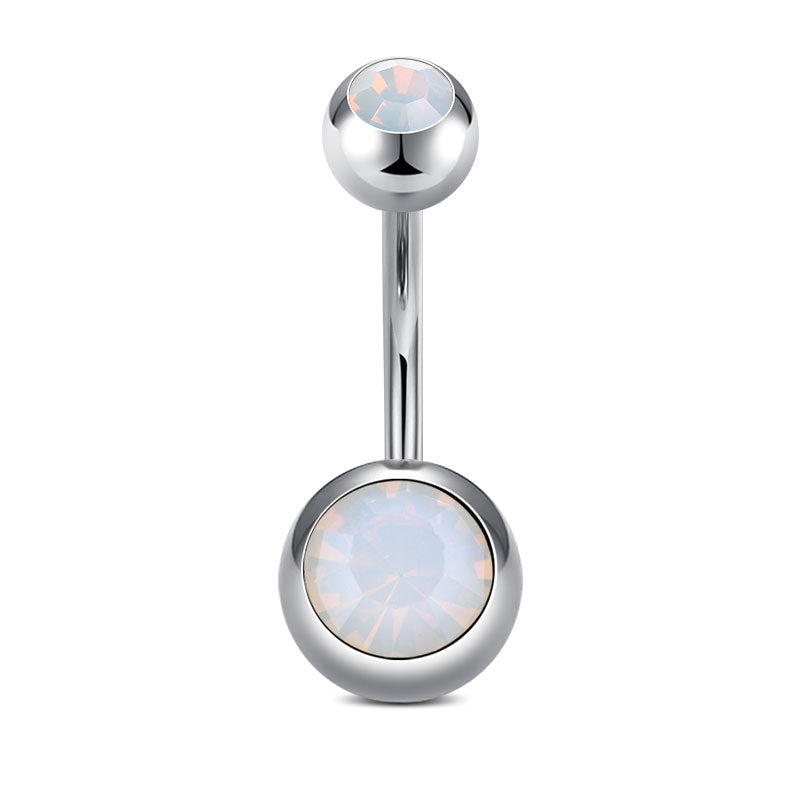 White opal inlaid belly ring