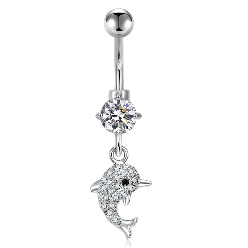 Silver Dolphin Pandent Belly ring