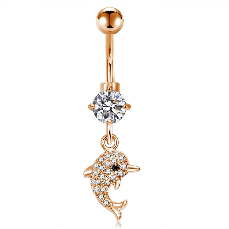 Rose Gold Dolphin Pandent Belly ring