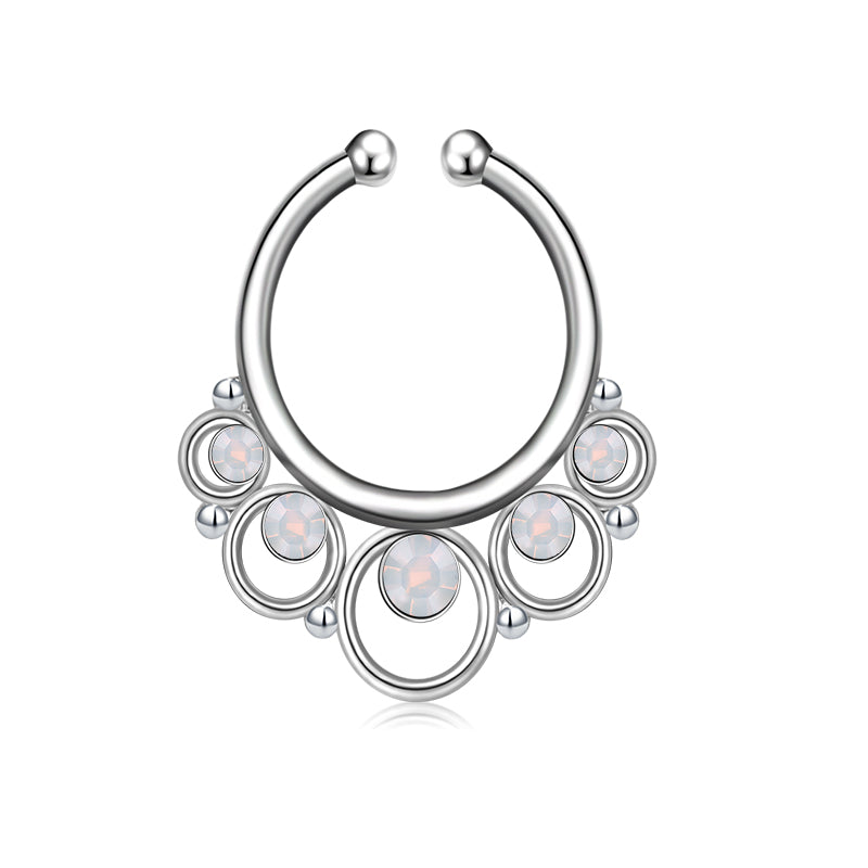 Five Circle White Opal Fake Nose Ring Hoop