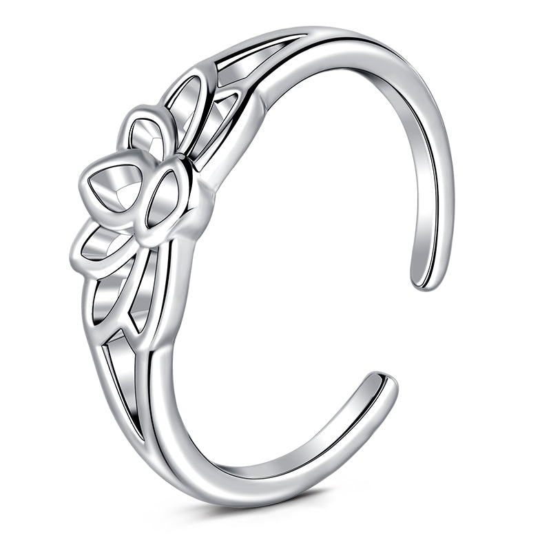 Silver Hollow lotus foot ring