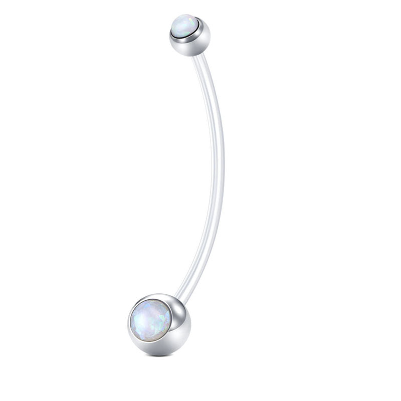 White Pregnancy Belly Rings 14G Synthetic Opal 25MM