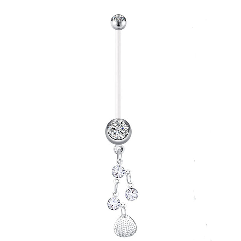 32MM Bar Length Shell Pendant CZ Maternity Navel Ring