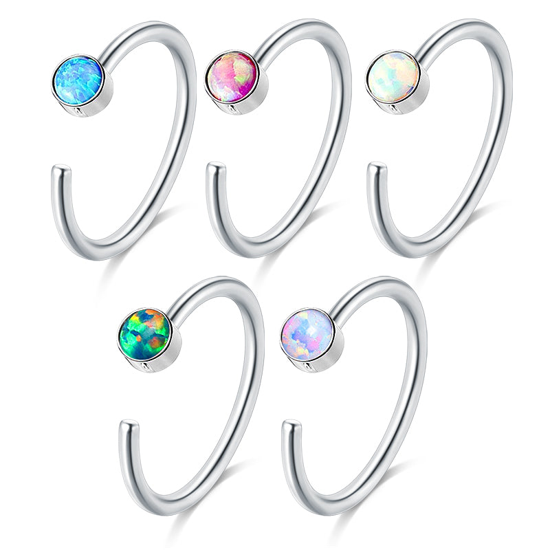 20G Nose Rings Hoop Surgical Steel Opal Nose Ring Hoop 8mm Hoop Nose Ring