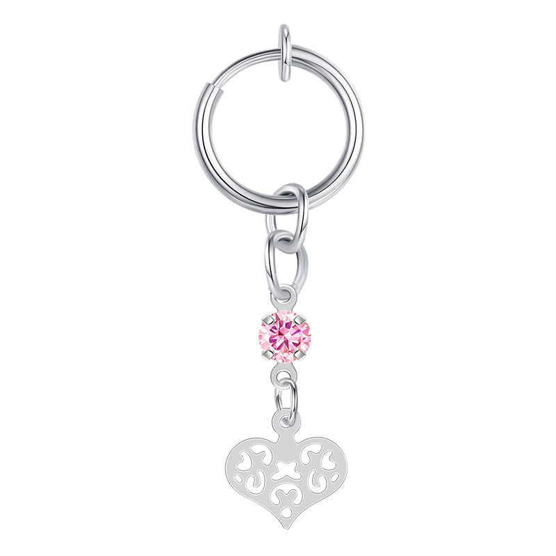 silver Heart Dangle Fake Belly Ring